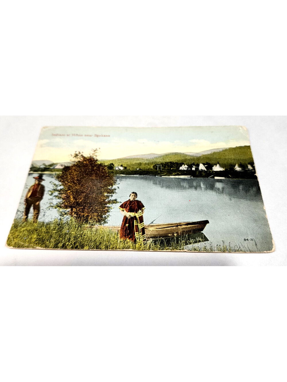 Antique Postcard Indians at Home near Spokane WA Native American Tipi 84-71